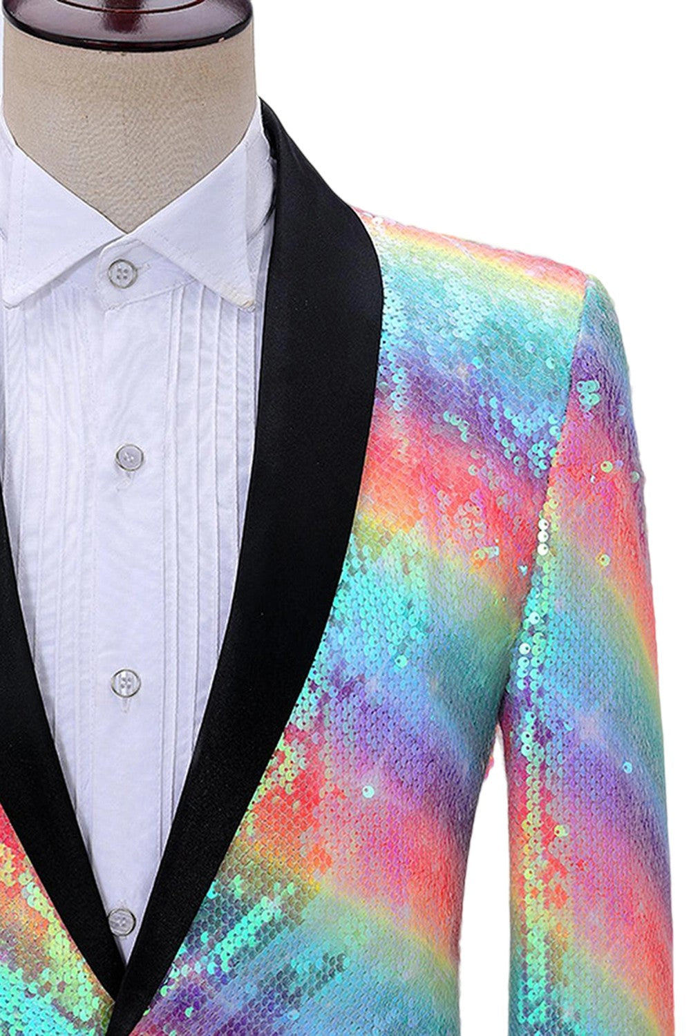 Sparkly Rainbow Sequins Shawl Lapel Men's Prom Blazer