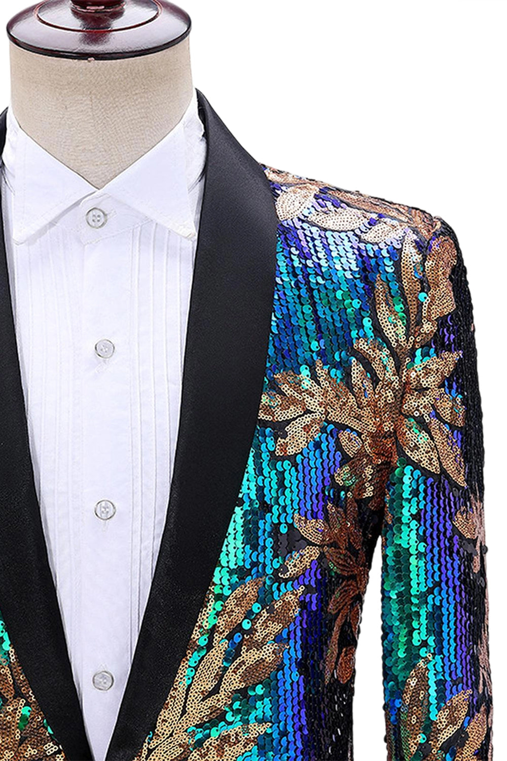Sparkly Green and Blue One Button Shawl Lapel Men's Prom Blazer