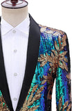Sparkly Green and Blue One Button Shawl Lapel Men's Prom Blazer