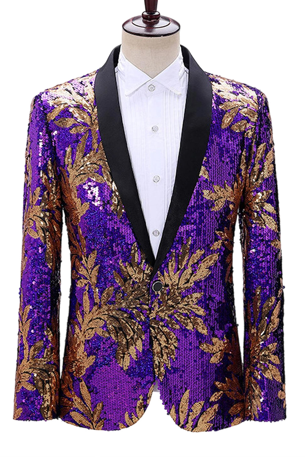 Sparkly Green and Blue One Button Shawl Lapel Men's Prom Blazer