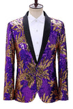 Sparkly Green and Blue One Button Shawl Lapel Men's Prom Blazer