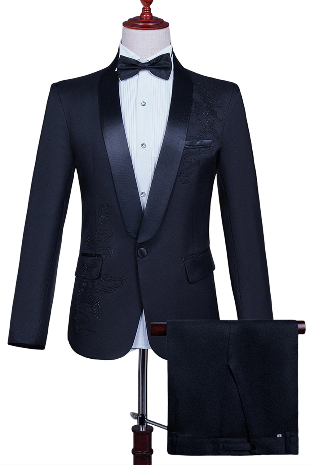 Sparkly White Shawl Lapel Slim Fit Beaded 2 Piece Men's Prom Suits