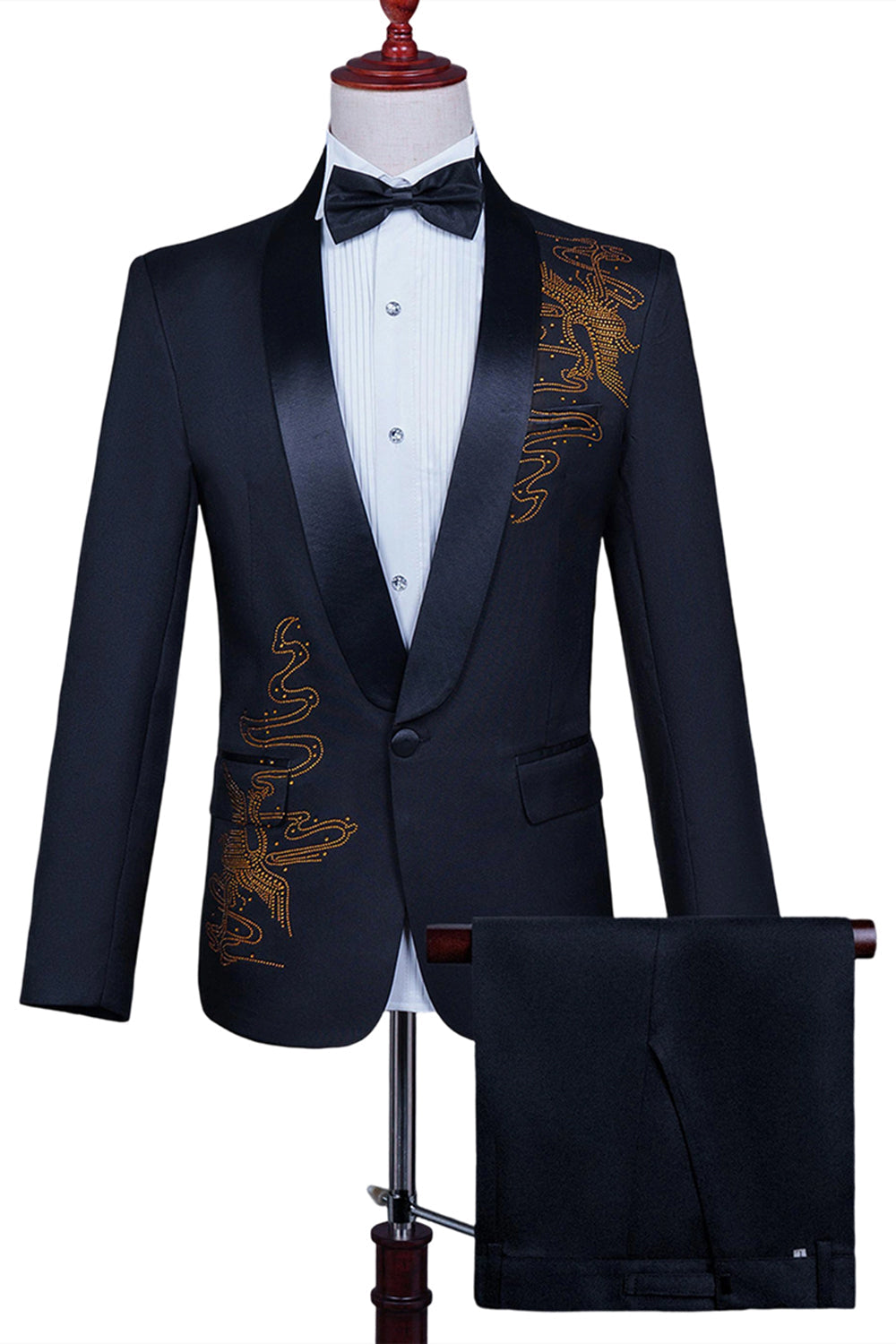 Sparkly White Shawl Lapel Slim Fit Beaded 2 Piece Men's Prom Suits