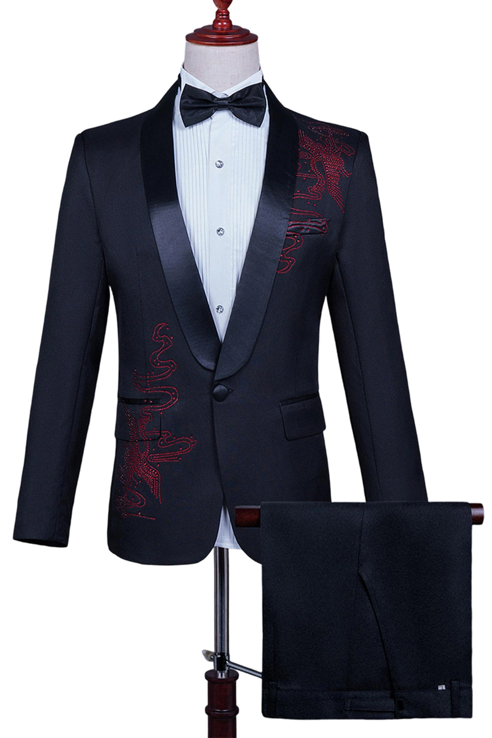Sparkly White Shawl Lapel Slim Fit Beaded 2 Piece Men's Prom Suits