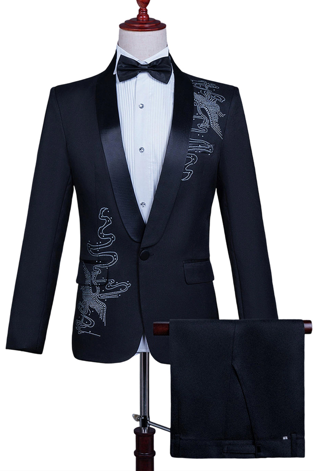 Sparkly White Shawl Lapel Slim Fit Beaded 2 Piece Men's Prom Suits