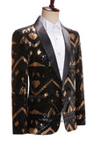 Sparkly Black and Golden Sequins Shawl Lapel Men's Prom Blazer