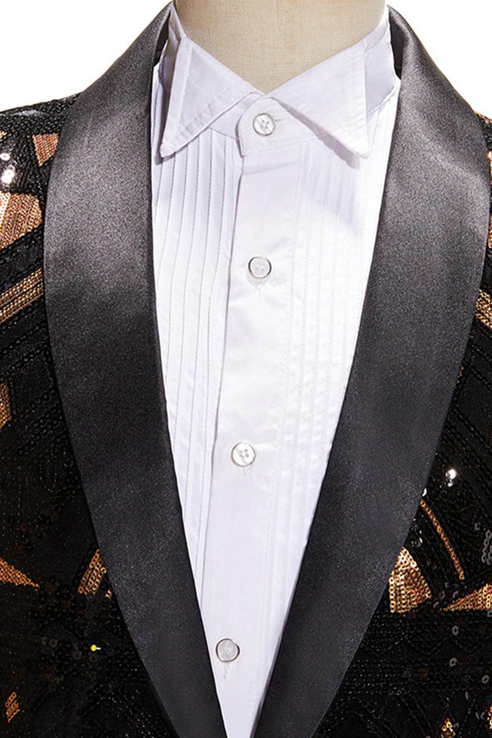 Sparkly Black and Golden Sequins Shawl Lapel Men's Prom Blazer