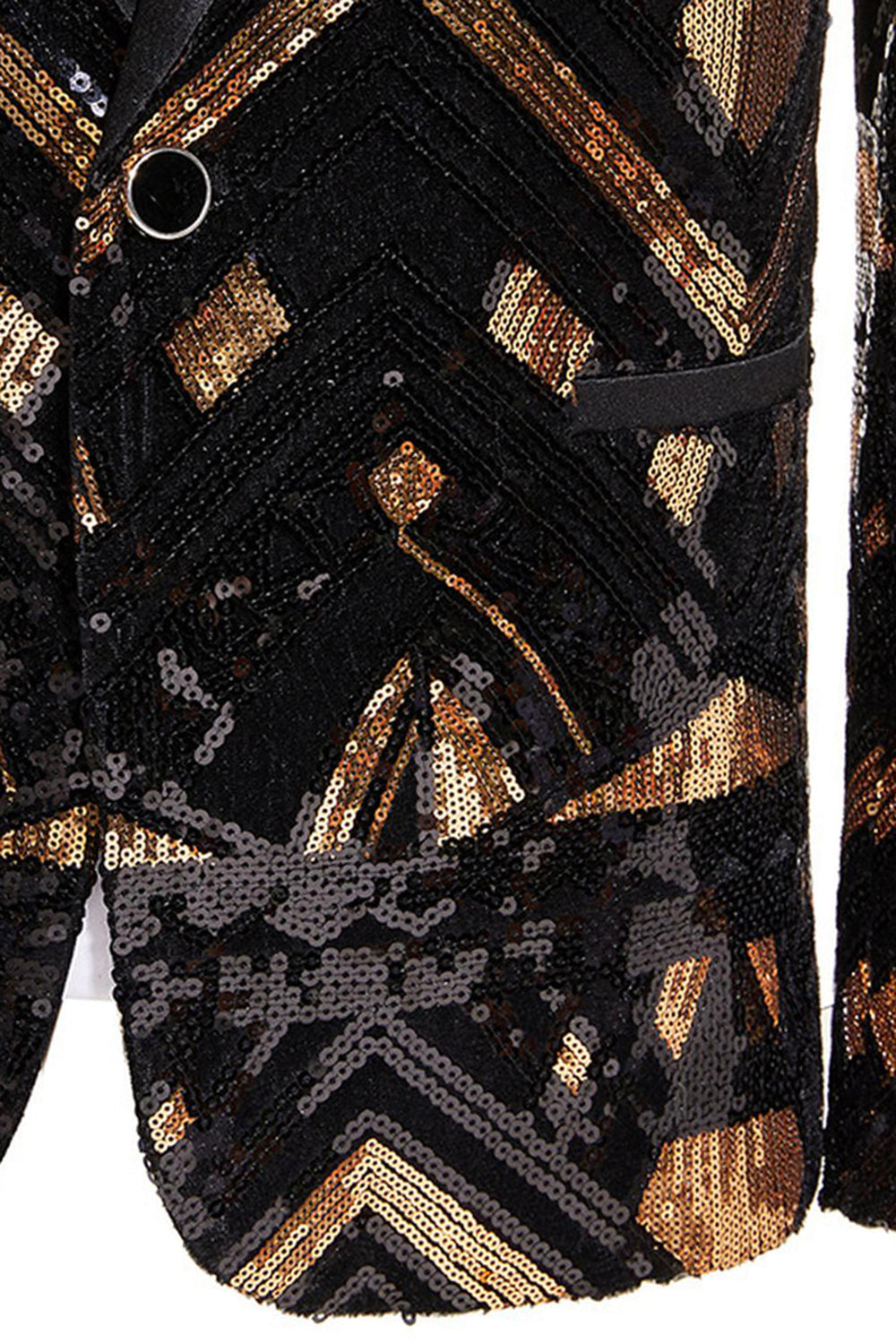 Sparkly Black and Golden Sequins Shawl Lapel Men's Prom Blazer