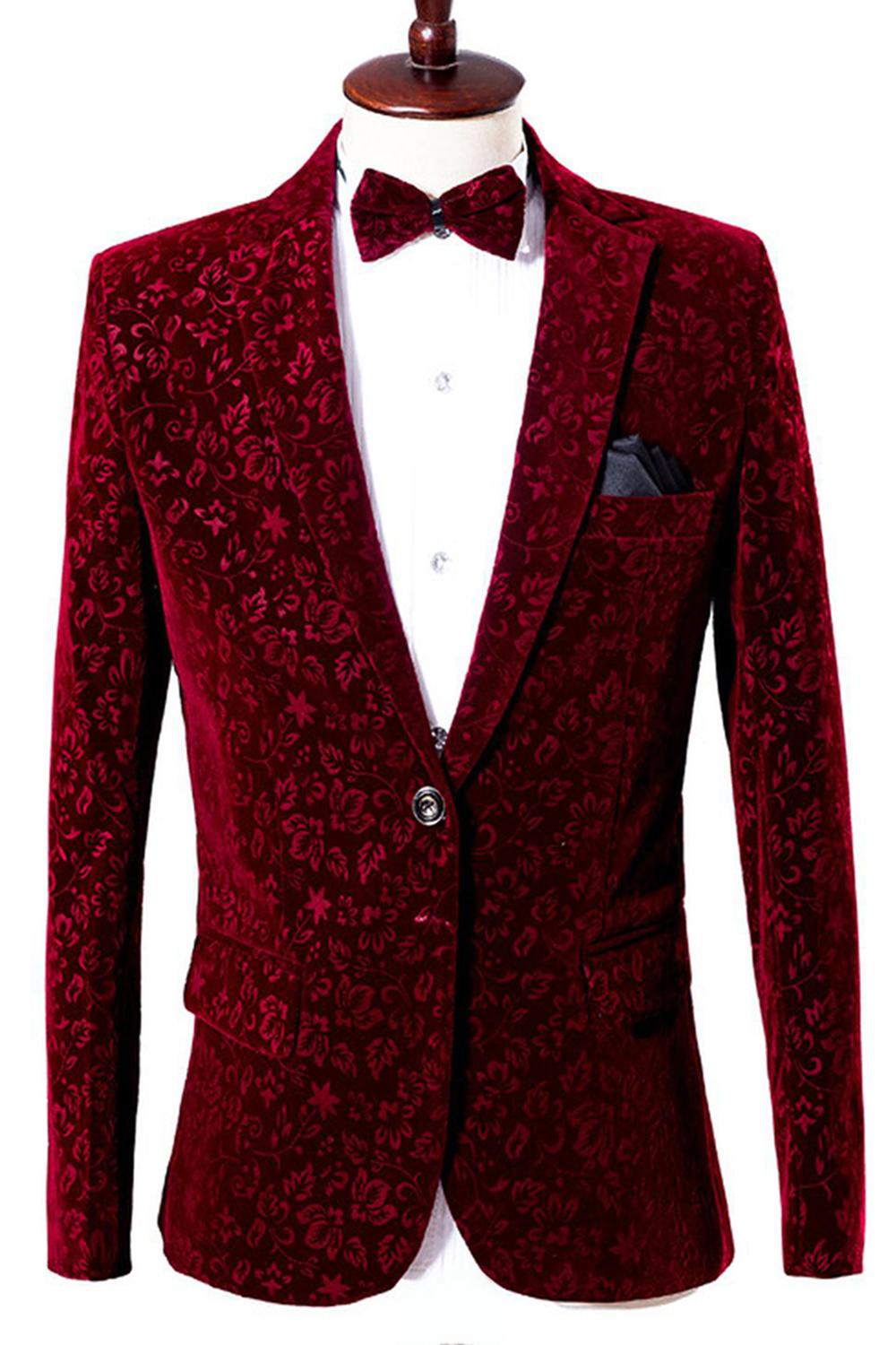 Red Slim Fit Notched Lapel One Button Men's Prom Blazer