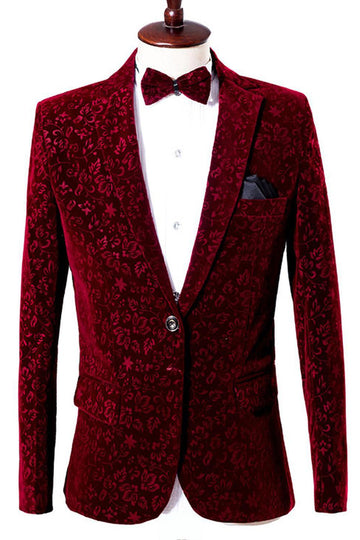 Red Slim Fit Notched Lapel One Button Men's Prom Blazer