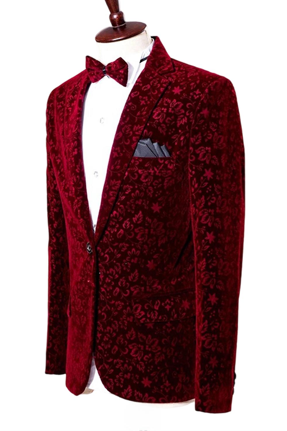 Red Slim Fit Notched Lapel One Button Men's Prom Blazer