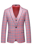 Pink Plaid Notched Lapel One Button 3 Piece Men's Prom Suits