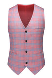 Pink Plaid Notched Lapel One Button 3 Piece Men's Prom Suits