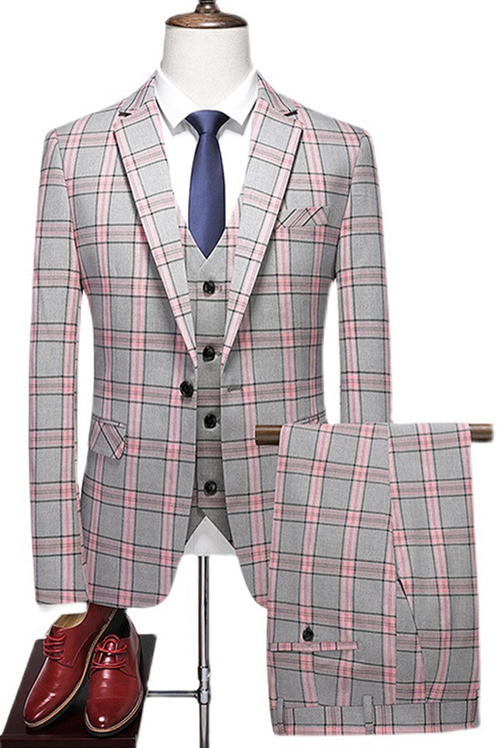 Purple Plaid 3 Pieces Notched Lapel Men's Prom Suits