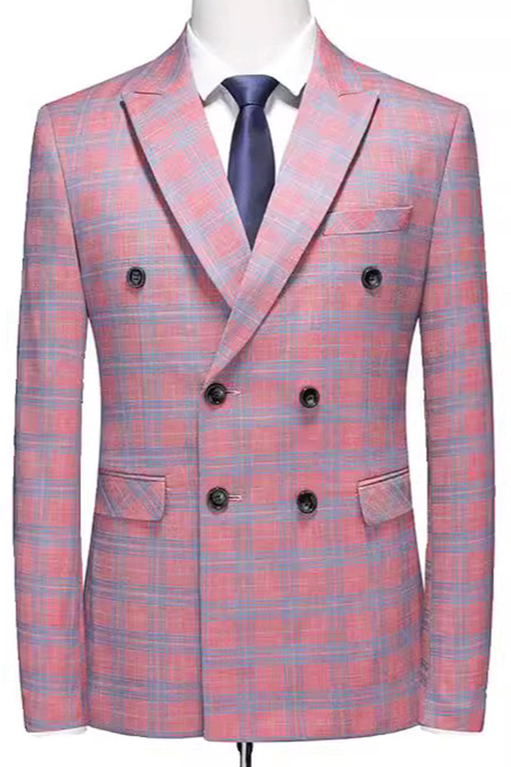 Pink Plaid Peak Lapel 2 Pieces Men's Prom Suits