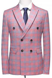 Pink Plaid Peak Lapel 2 Pieces Men's Prom Suits