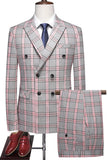 Pinkish Gray Plaid 2 Pieces Peak Lapel Men's Prom Suits