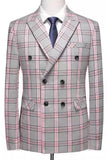 Pinkish Gray Plaid 2 Pieces Peak Lapel Men's Prom Suits