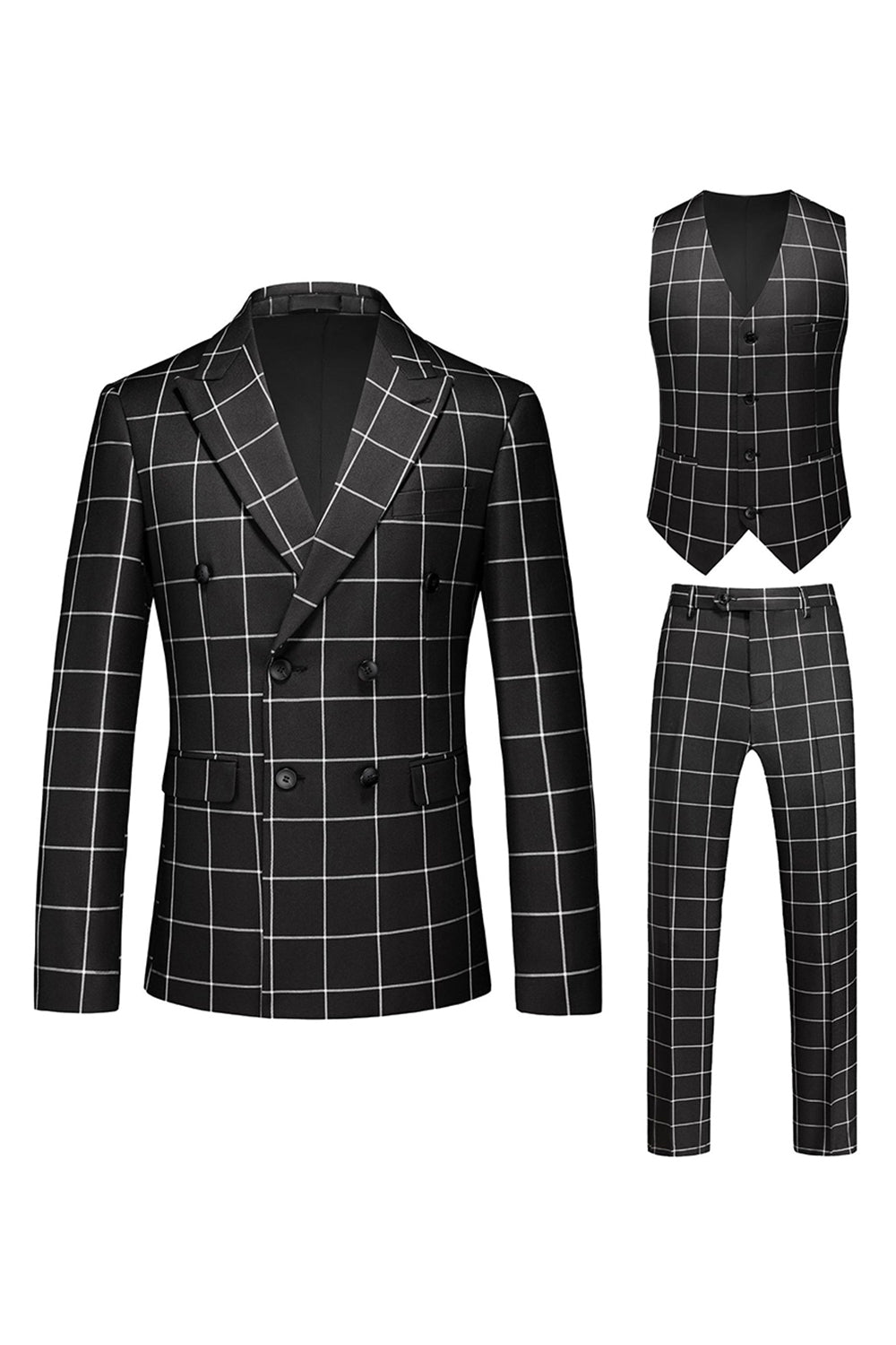 Black Plaid 2 Pieces Peak Lapel Men's Prom Suits