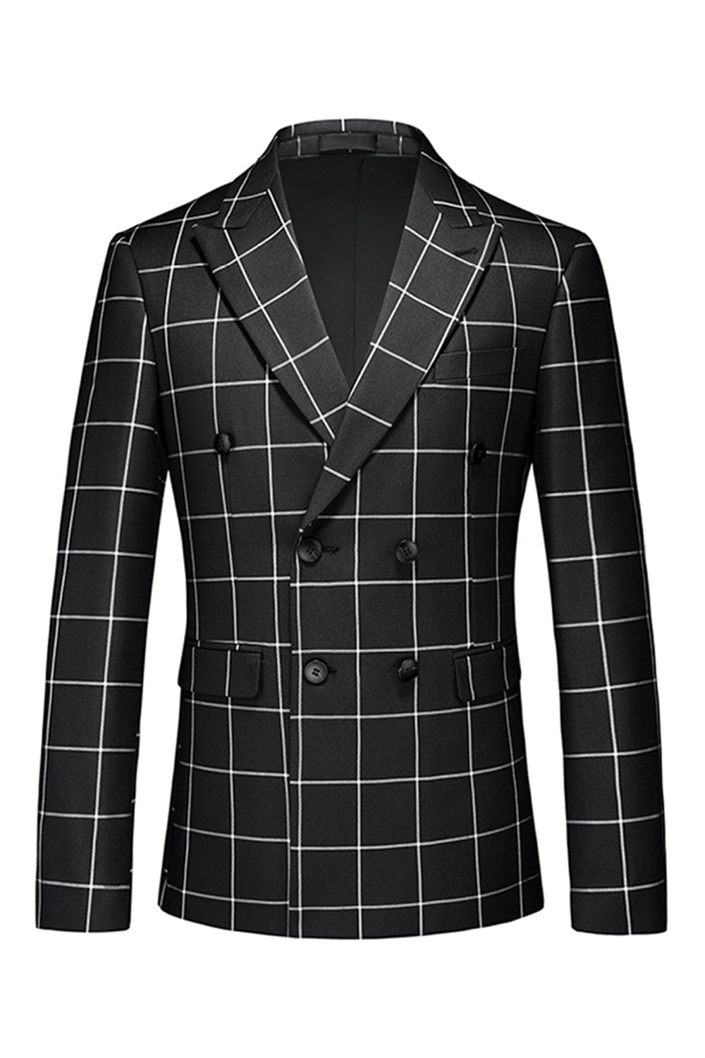 Black Plaid 2 Pieces Peak Lapel Men's Prom Suits