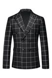 Black Plaid 2 Pieces Peak Lapel Men's Prom Suits