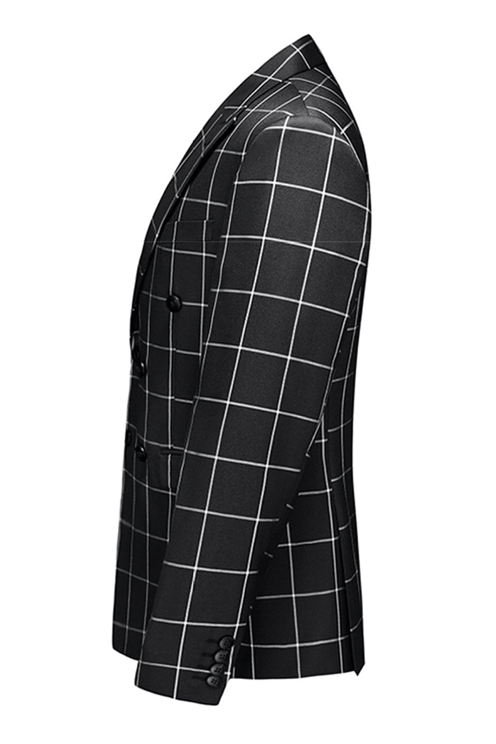 Black Plaid 2 Pieces Peak Lapel Men's Prom Suits