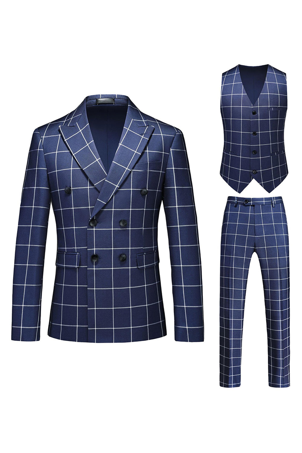 Black Plaid 2 Pieces Peak Lapel Men's Prom Suits