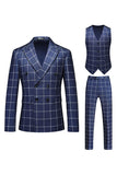 Black Plaid 2 Pieces Peak Lapel Men's Prom Suits