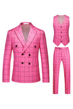 Black Plaid 2 Pieces Peak Lapel Men's Prom Suits