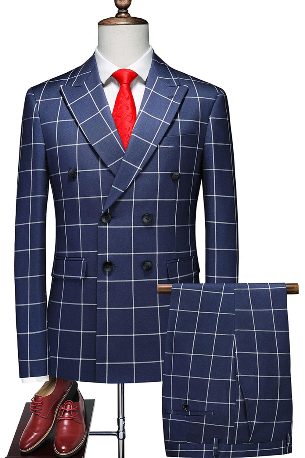 Pink Plaid 2 Pieces Peak Lapel Men's Prom Suits