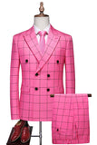 Pink Plaid 2 Pieces Peak Lapel Men's Prom Suits