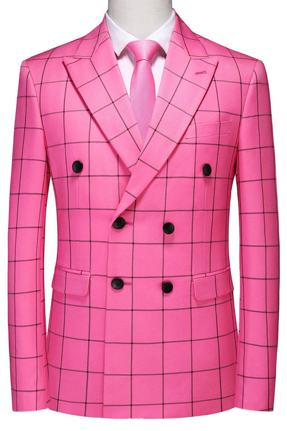 Pink Plaid 2 Pieces Peak Lapel Men's Prom Suits