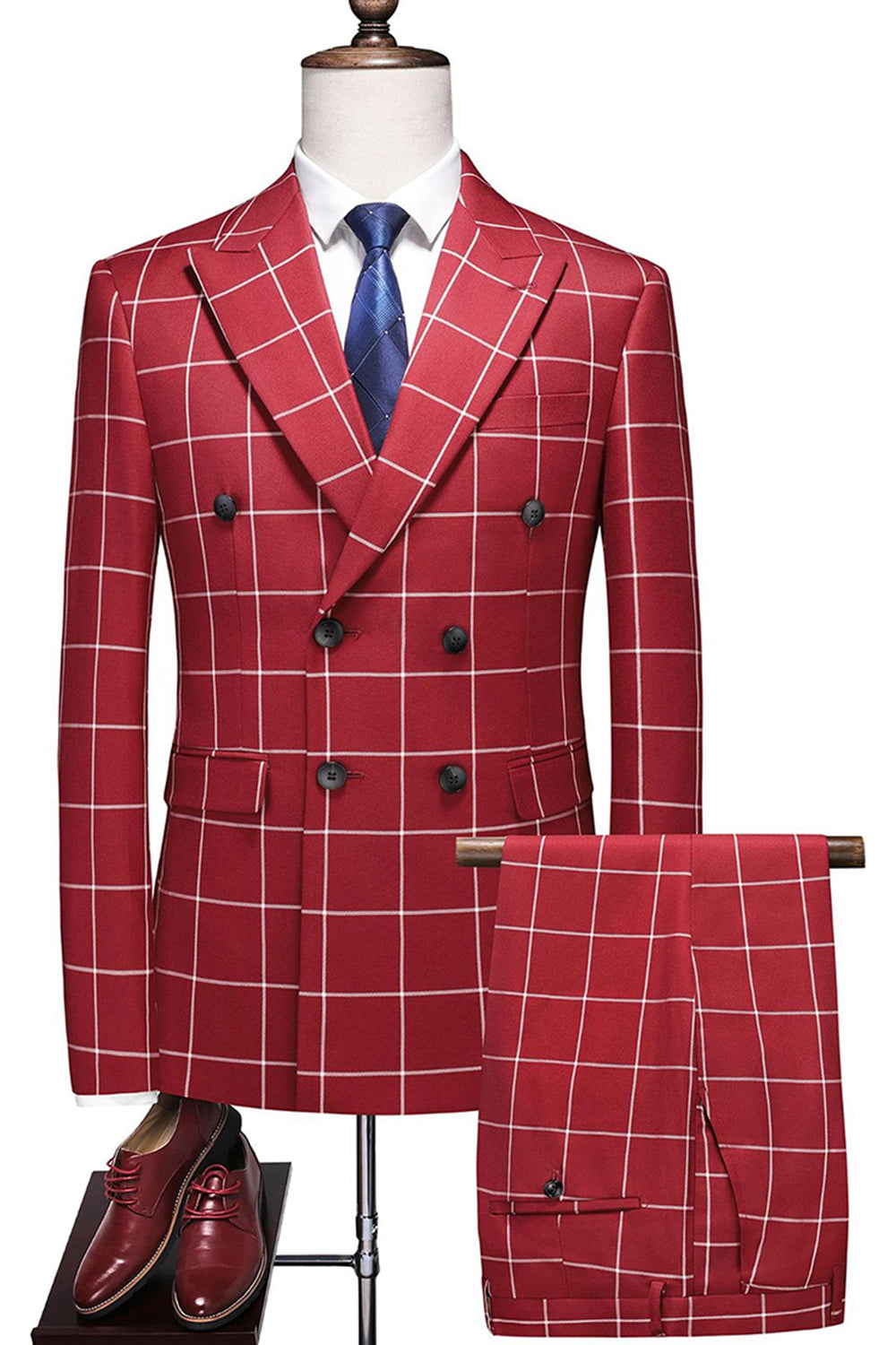 Pink Plaid 2 Pieces Peak Lapel Men's Prom Suits