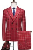 Pink Plaid 2 Pieces Peak Lapel Men's Prom Suits