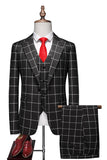 Red Plaid Peak Lapel 3 Pieces Men's Prom Suits