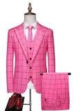 Red Plaid Peak Lapel 3 Pieces Men's Prom Suits