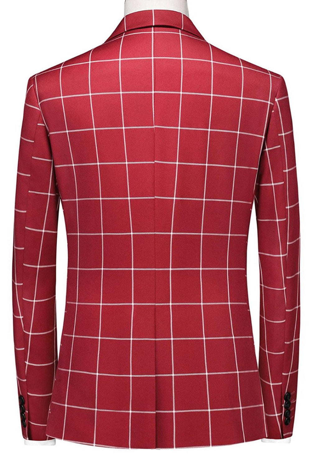 Red Plaid Peak Lapel 3 Pieces Men's Prom Suits