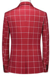 Red Plaid Peak Lapel 3 Pieces Men's Prom Suits
