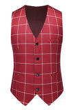Red Plaid Peak Lapel 3 Pieces Men's Prom Suits