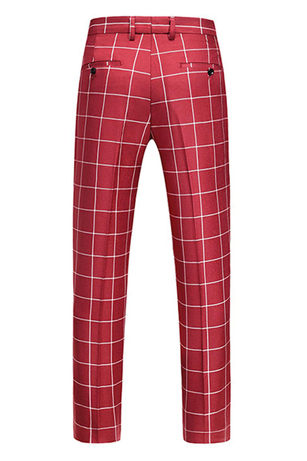 Red Plaid Peak Lapel 3 Pieces Men's Prom Suits