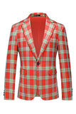 Red Vintage Notched Lapel Plaid Men's Prom Blazer