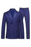 Blue Peak Lapel Striped 2-Piece Slim Fit Men's Suits