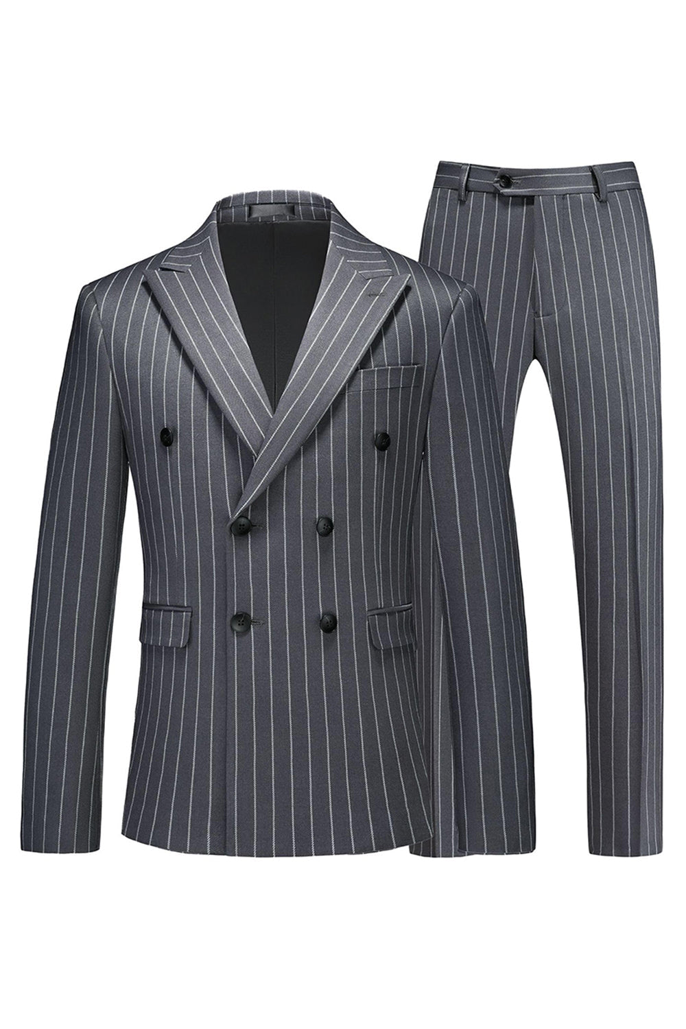 Blue Peak Lapel Striped 2-Piece Slim Fit Men's Suits