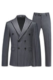 Blue Peak Lapel Striped 2-Piece Slim Fit Men's Suits