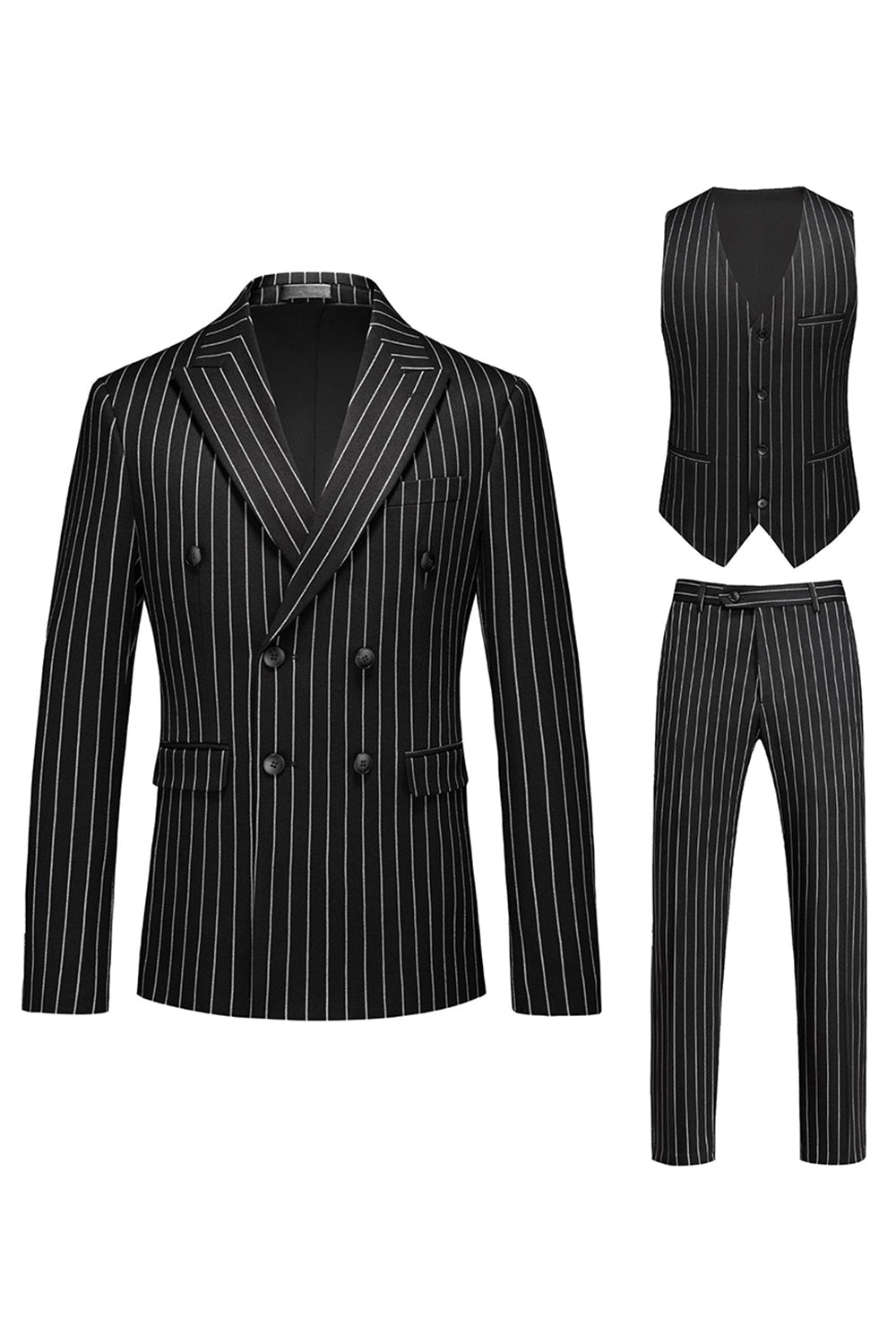 Red Striped Peak Lapel 3-Piece Men's Prom Suits