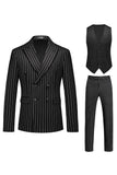 Red Striped Peak Lapel 3-Piece Men's Prom Suits