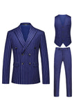 Red Striped Peak Lapel 3-Piece Men's Prom Suits