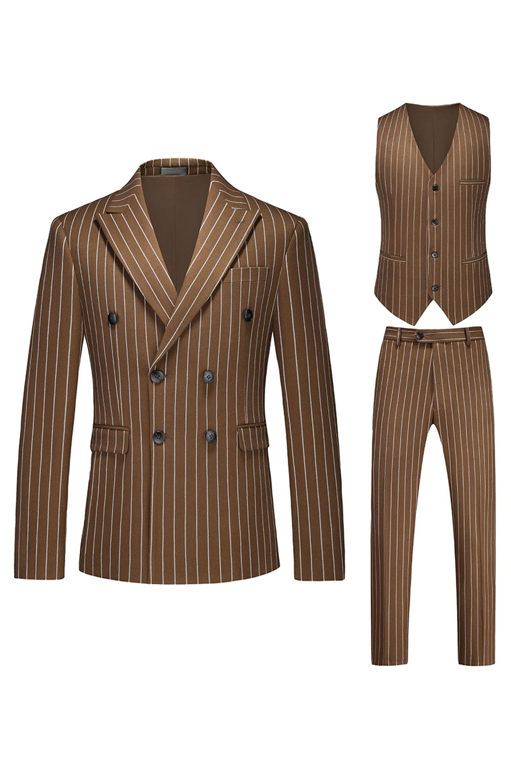 Red Striped Peak Lapel 3-Piece Men's Prom Suits
