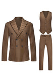 Red Striped Peak Lapel 3-Piece Men's Prom Suits