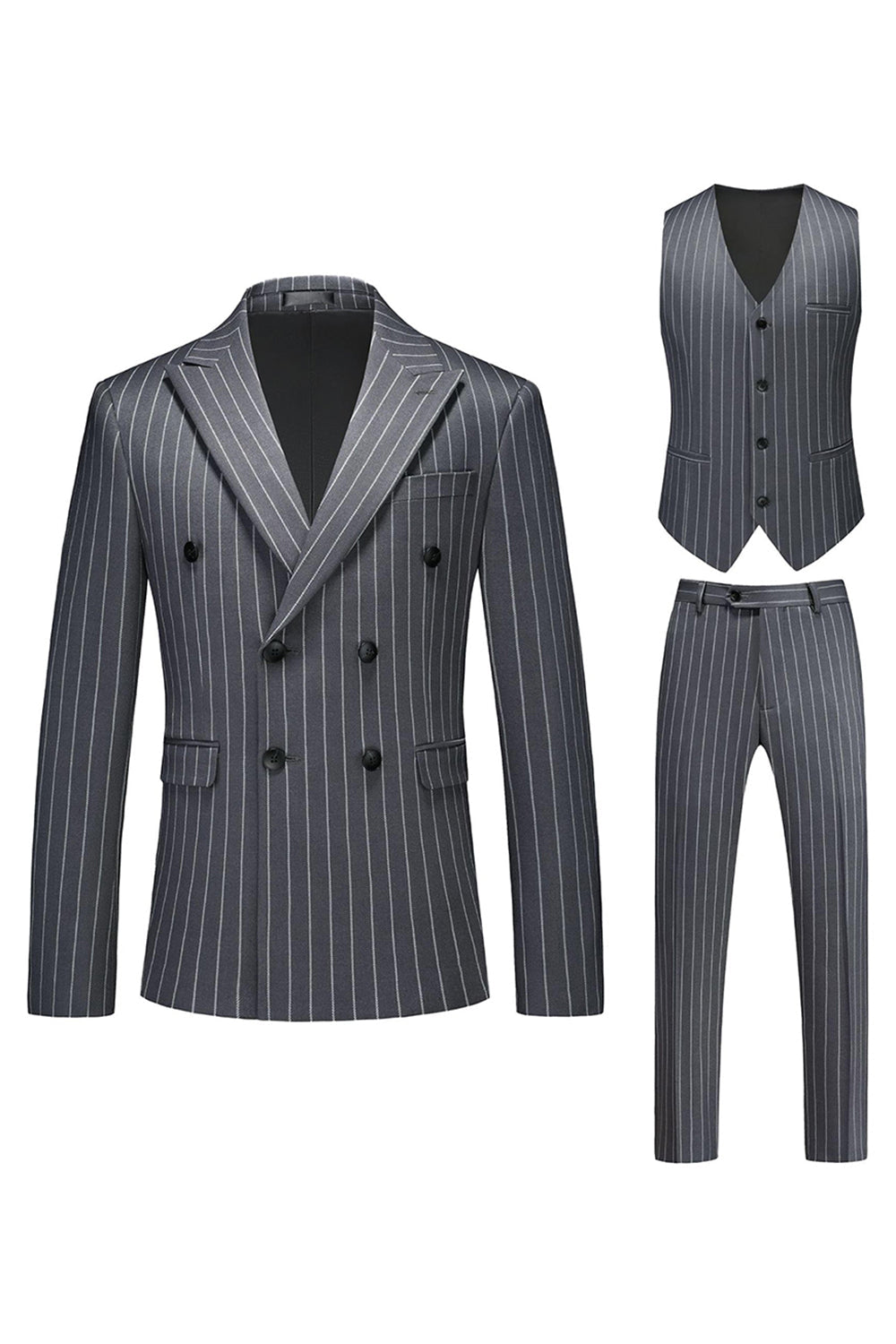 Red Striped Peak Lapel 3-Piece Men's Prom Suits